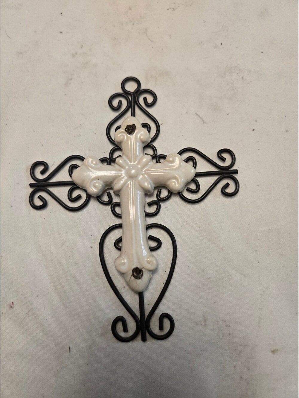 Decorative Wall Cross with Ceramic and Metal Design 7x5